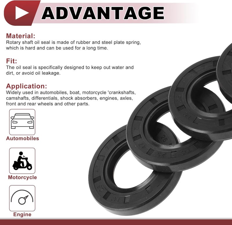 HEROFFIX 5 Pcs Rotary Shaft Seal High Pressure Oil Seal 25x47x7mm Black Nitrile 70 Durometer Rubber - Image 4